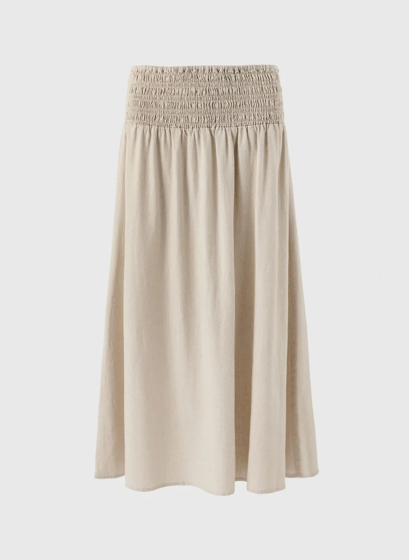 ماتلان تنورة ميدي بخصر مطاطي من الكتان الحجري